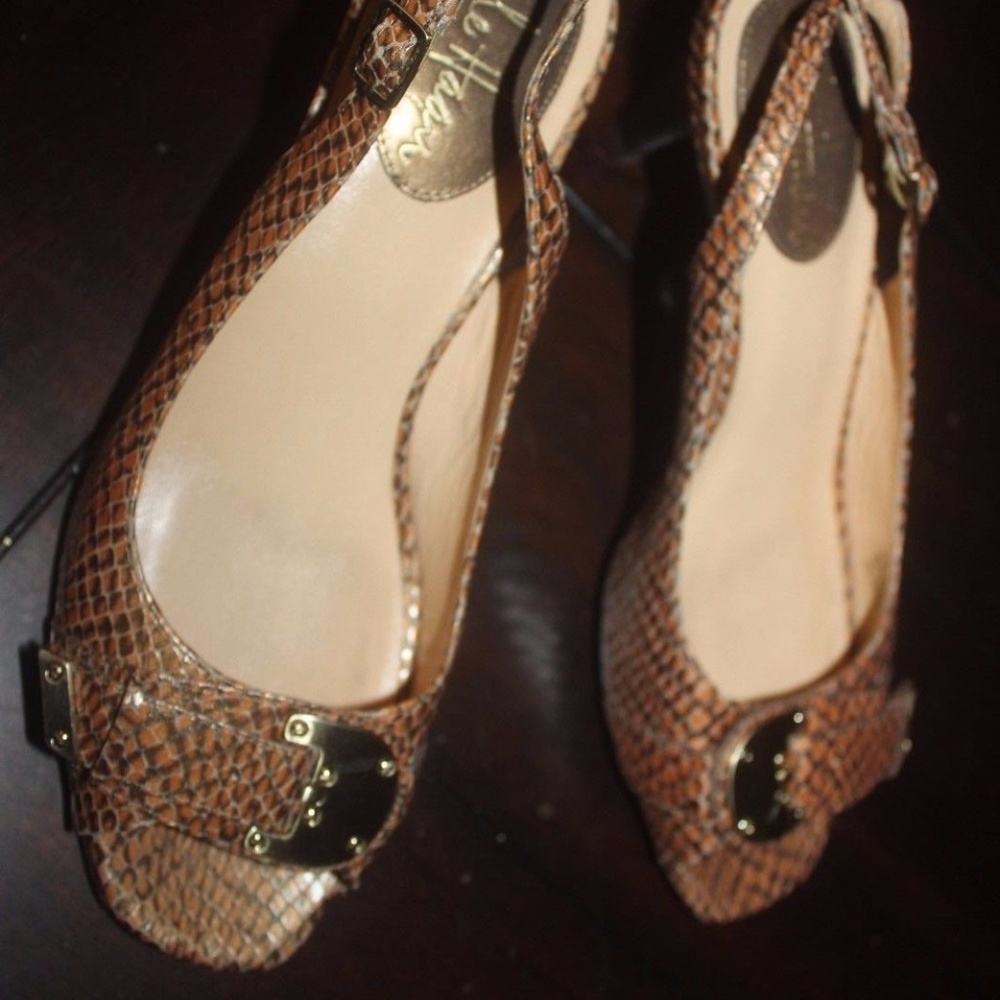 Cole Haan Slingback Peep Toe Tan Brown Snakeskin 3" heel shoe slingback 6.5 EUC